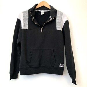 PINK VS VICTORIA'S SECRET Black White Gray Colorblock 1/4 Zip Logo Sweatshirt XS